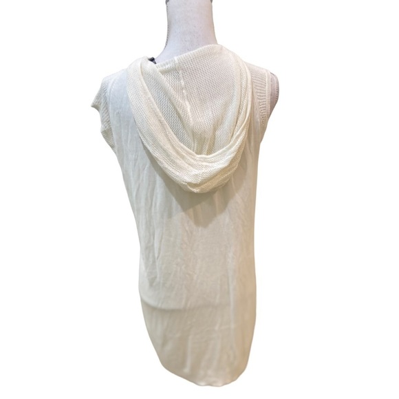 NWT Lusso lightweight sleeveless hoodie ivory tunic length hand pockets large - Picture 8 of 11